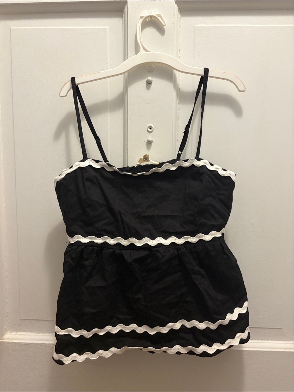 Black Tank Top with White Scalloped Trim - Women's Spaghetti Strap Top